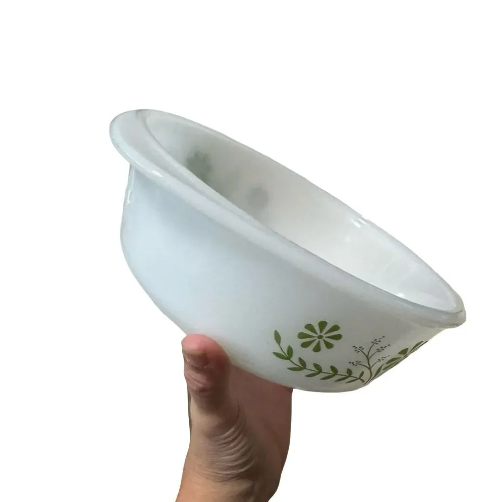 VTG Mid Century GLASBAKE GREEN DAISY 1.5 Quart Casserole Dish J-2600